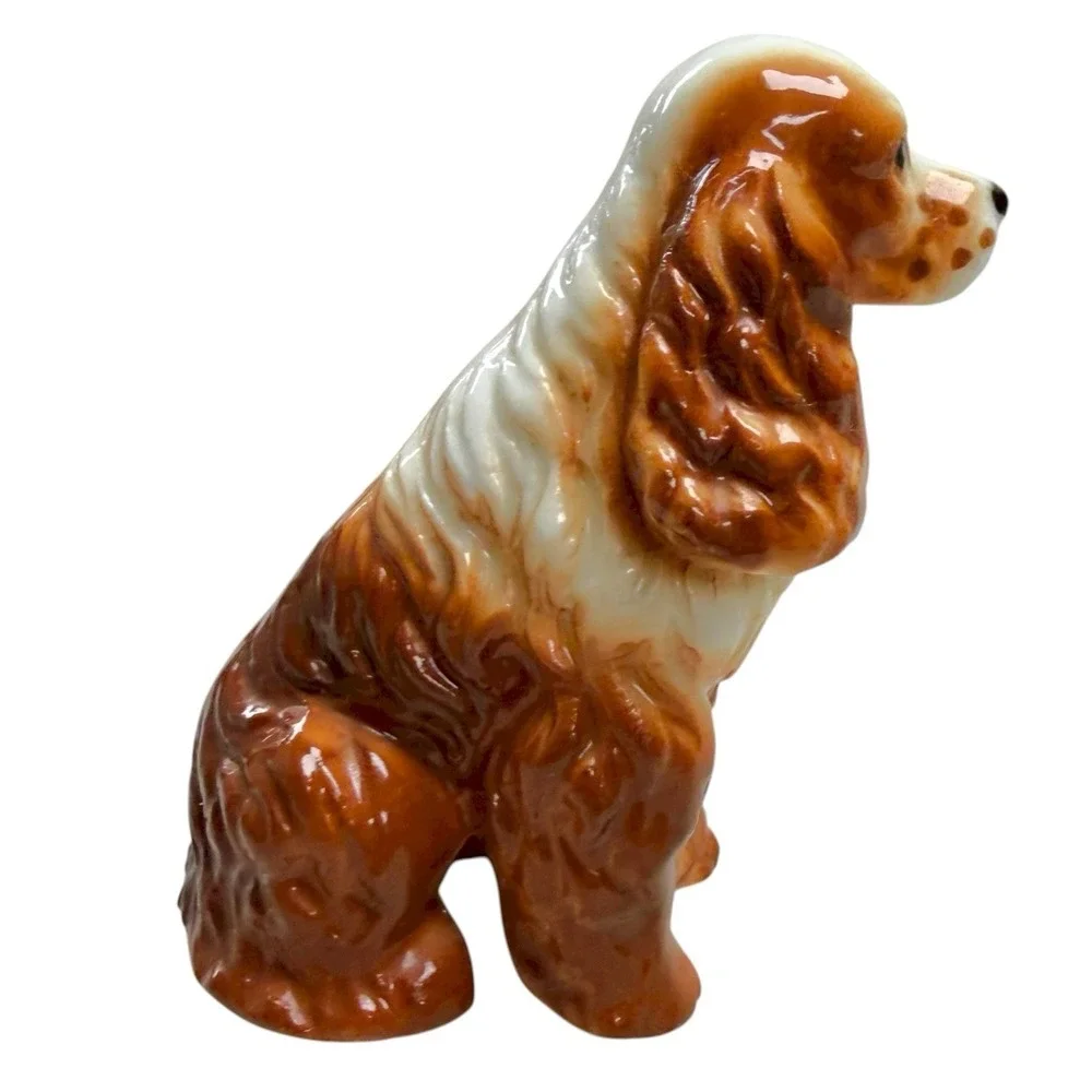 Vintage Cocker Spaniel  Ceramic Dog Figurine Brown /‎ White 3.25
